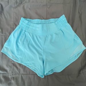 lululemmon electric turquoise hotty hot shorts